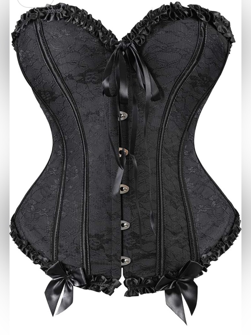 Black Lace Satin Ribbon Corset Bustier - Shaping Lingerie